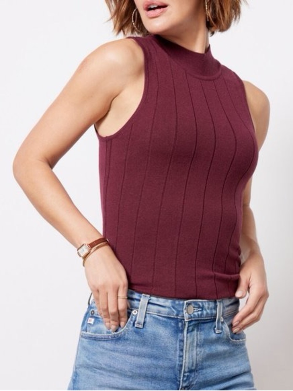 Evereve Sleeveless Mock Neck Ribbed Sweater